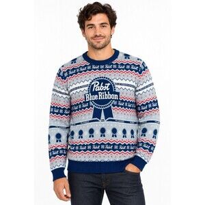 Adult Unisex Beer Pabst Blue Ribbon Funny Holiday Season Ugly Christmas Sweater